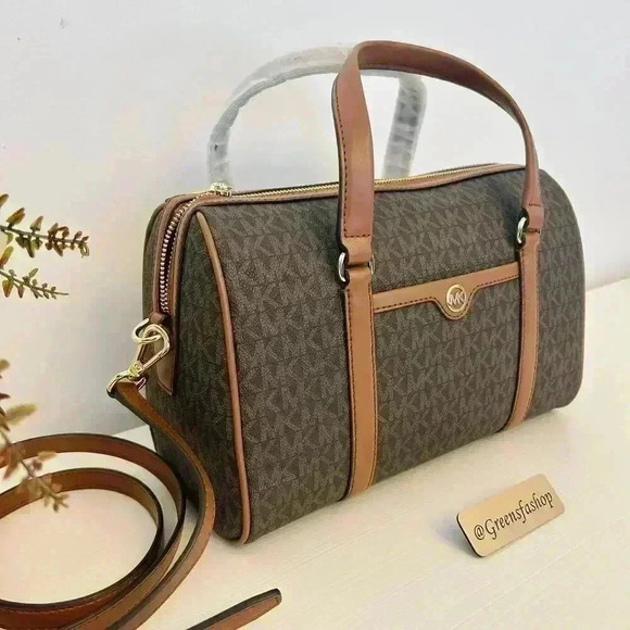 MICHAEL KORS JST TRAVEL MEDIUM DUFFLE SATCHEL SHOULDER CROSSBODY BAG MK BROWN - Picture 3 of 12